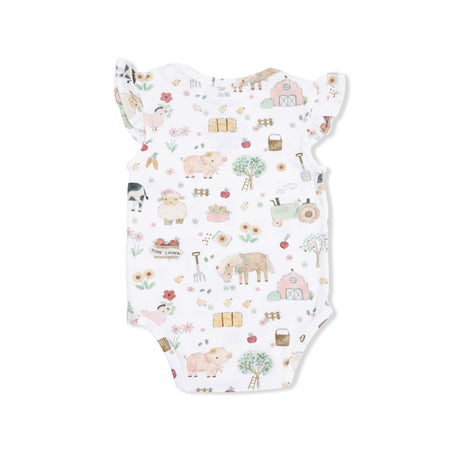 Cute Farm Animals Pink - Ruffle Sleeve Bodysuit