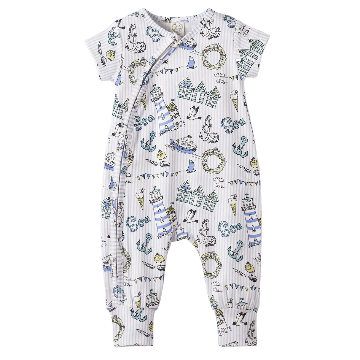 Seashore Baby Zipper Romper – Bamboo with Convertible Cuffs