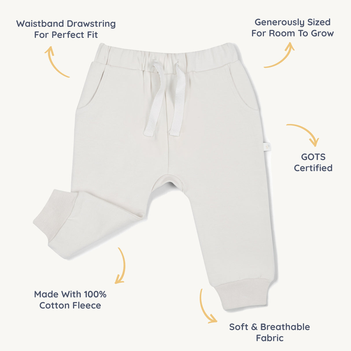 Organic Fleece Jogger Pants - Natural - HoneyBug 