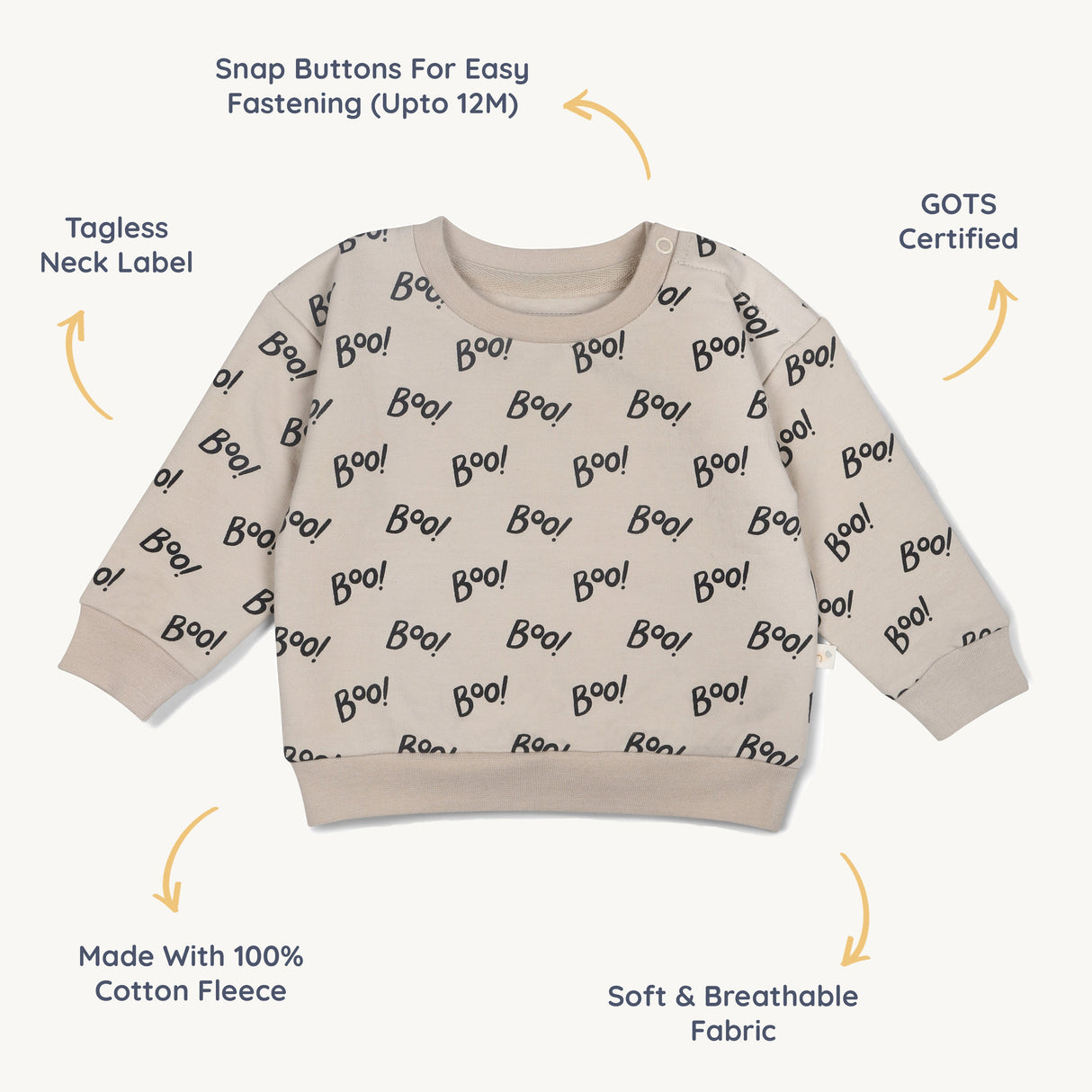 Organic Fleece Sweatshirt - Boo - HoneyBug 