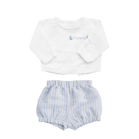 Easter monogram gift set | boys white shirt and pale blue gingham short - HoneyBug 