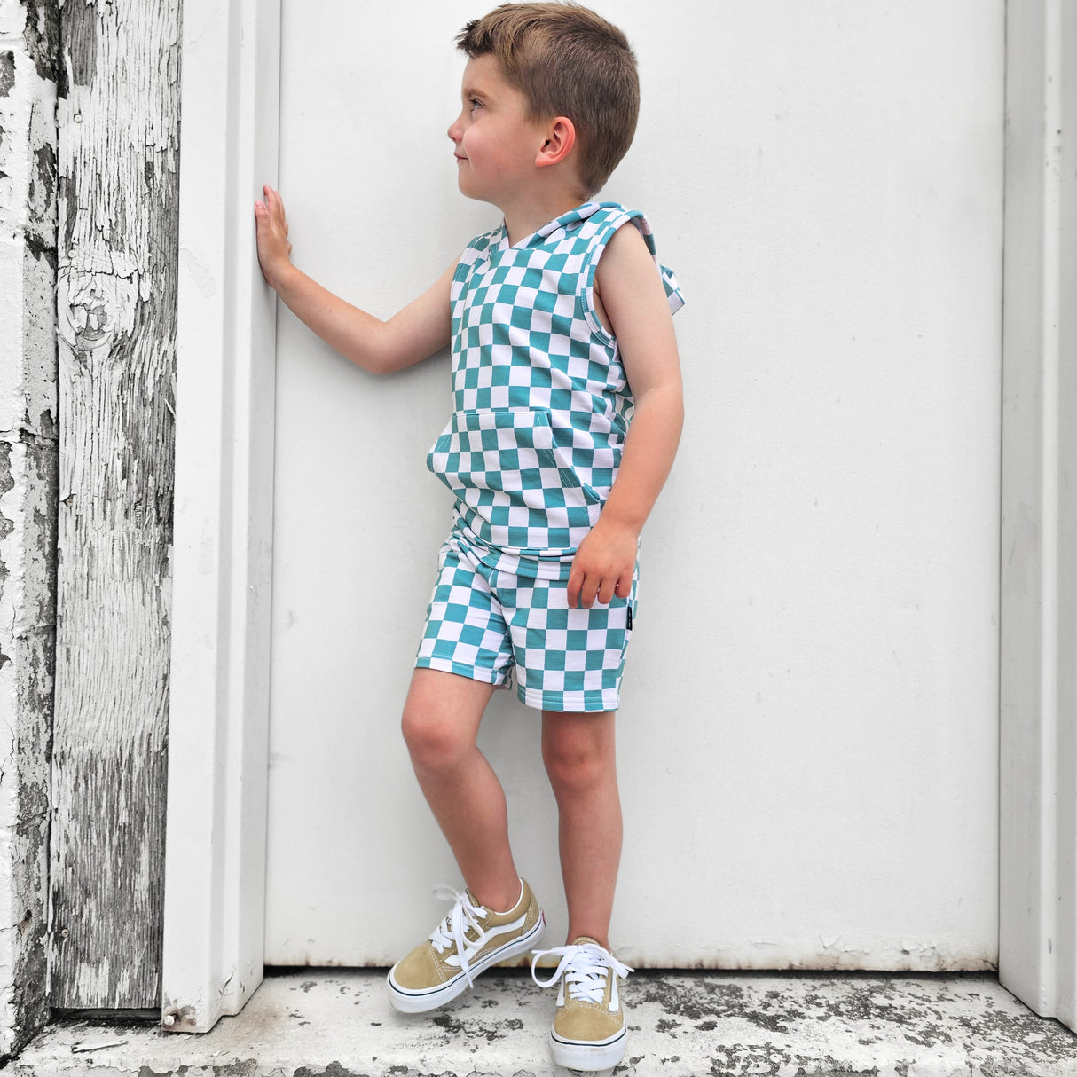 BAMBOO JOGGER SHORTS- Sage Check - HoneyBug 