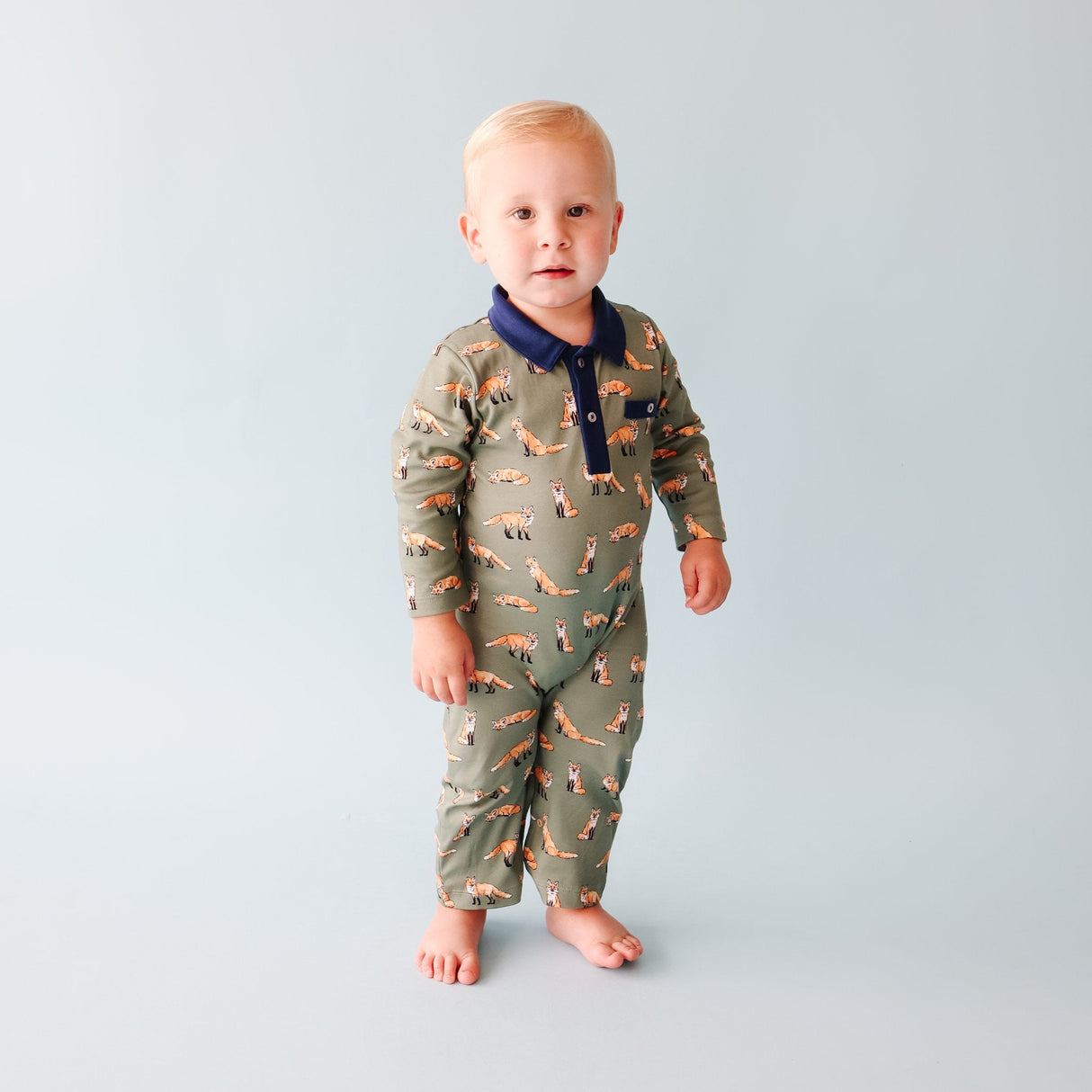 Green Fox Collared Romper - HoneyBug 