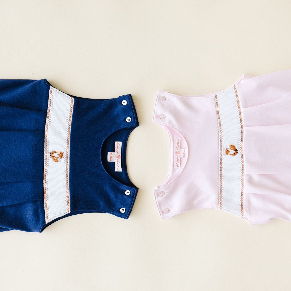Pink Fox Smocked Romper - HoneyBug 