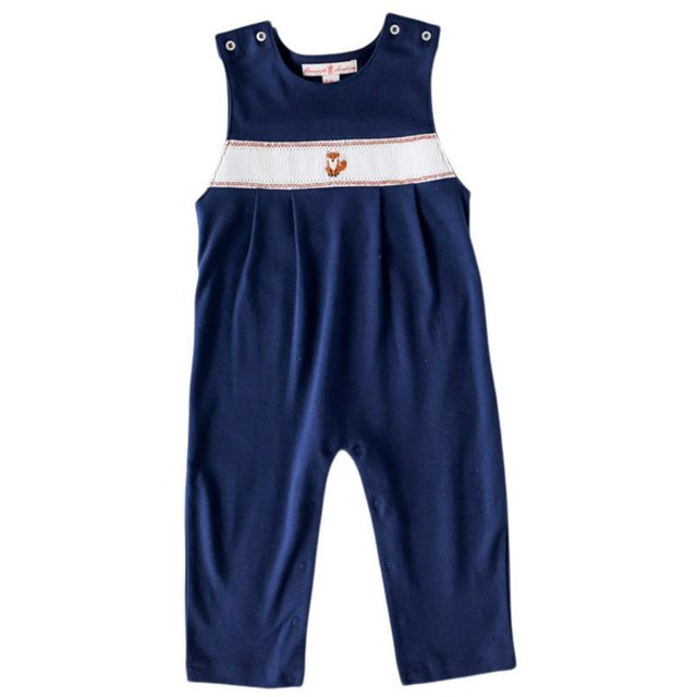 Navy Fox Smocked Romper - HoneyBug 