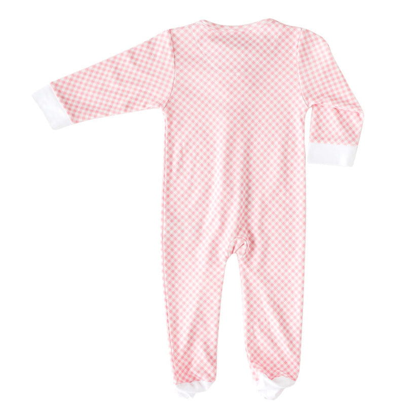 Pink Gingham Zip Footie - HoneyBug 