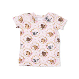 Farm Animals Floral Cameos Pink - Short Sleeve Loungewear Set