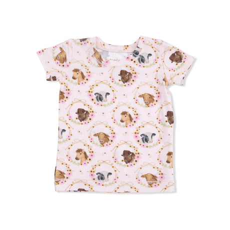 Farm Animals Floral Cameos Pink - Short Sleeve Loungewear Set