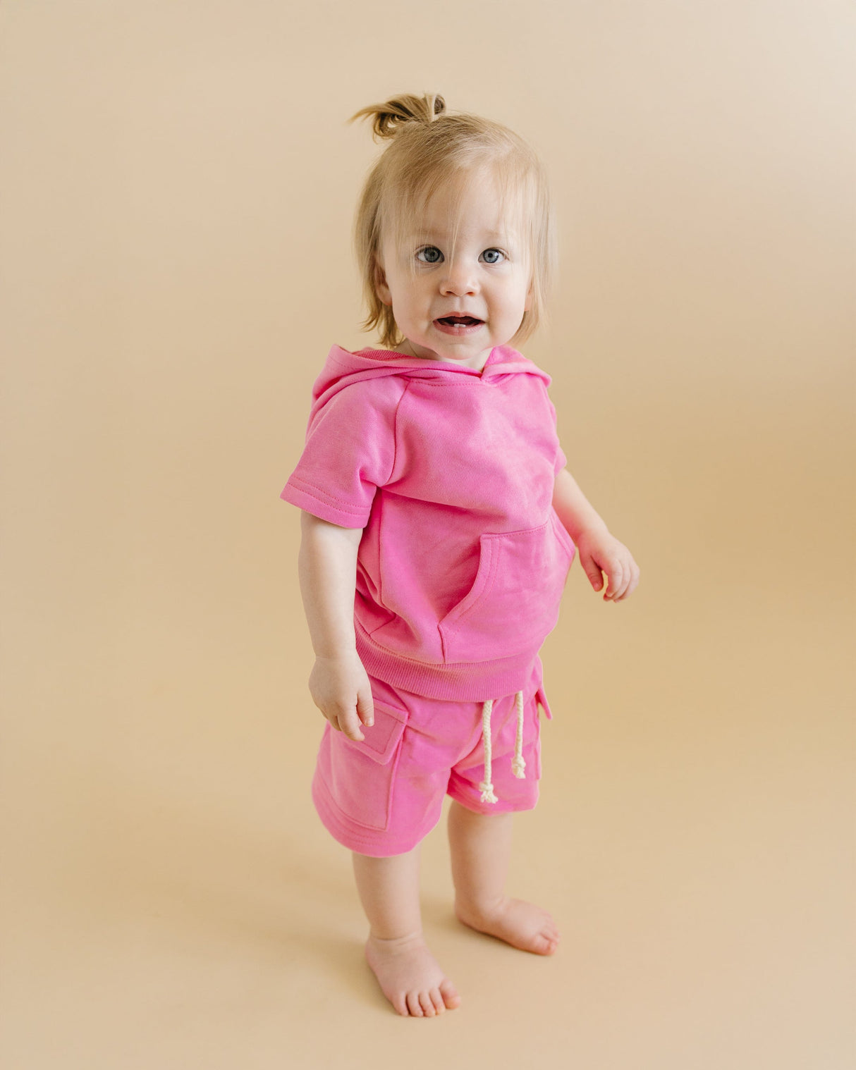 Terry Cargo Shorts Set | Pink - HoneyBug 