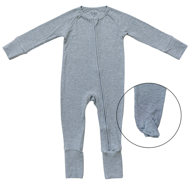 Heather Grey Ribbed Bamboo Zipper - HoneyBug 