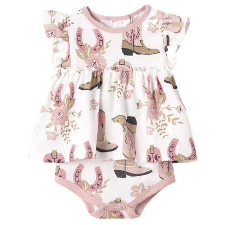 Cowgirl Boots Cotton Skirted Bodysuit - HoneyBug 