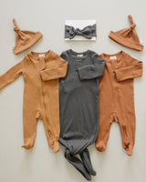 Charcoal Organic Cotton Ribbed Knot Gown - HoneyBug 