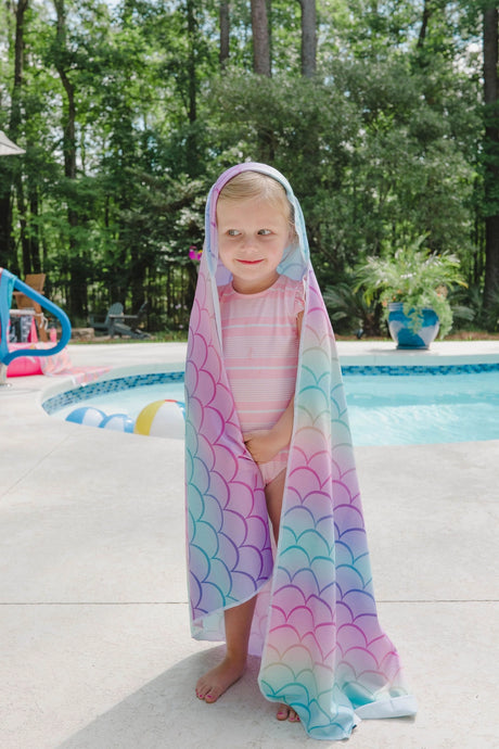 Mermaid Scales Beach Towel with Hood - HoneyBug 