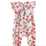 Cherry Picnic Baby Girl Romper – Soft Bamboo Zipper Pajamas