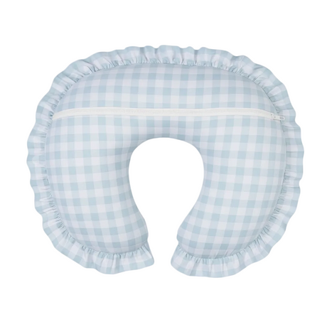 Blue Checkered Ruffle Nursing Pillow Cover