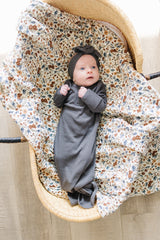 Charcoal Organic Cotton Ribbed Knot Gown - HoneyBug 