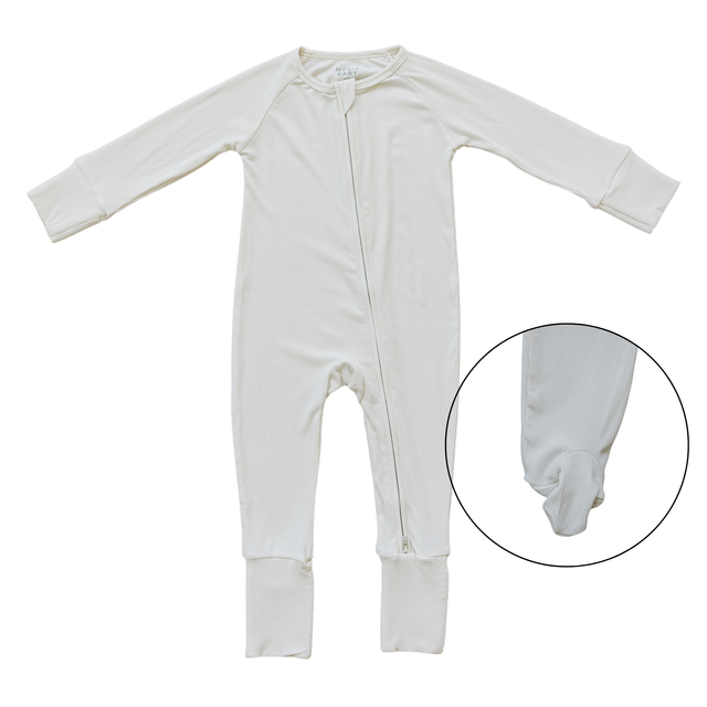 Cream Ribbed Bamboo Zipper - HoneyBug 