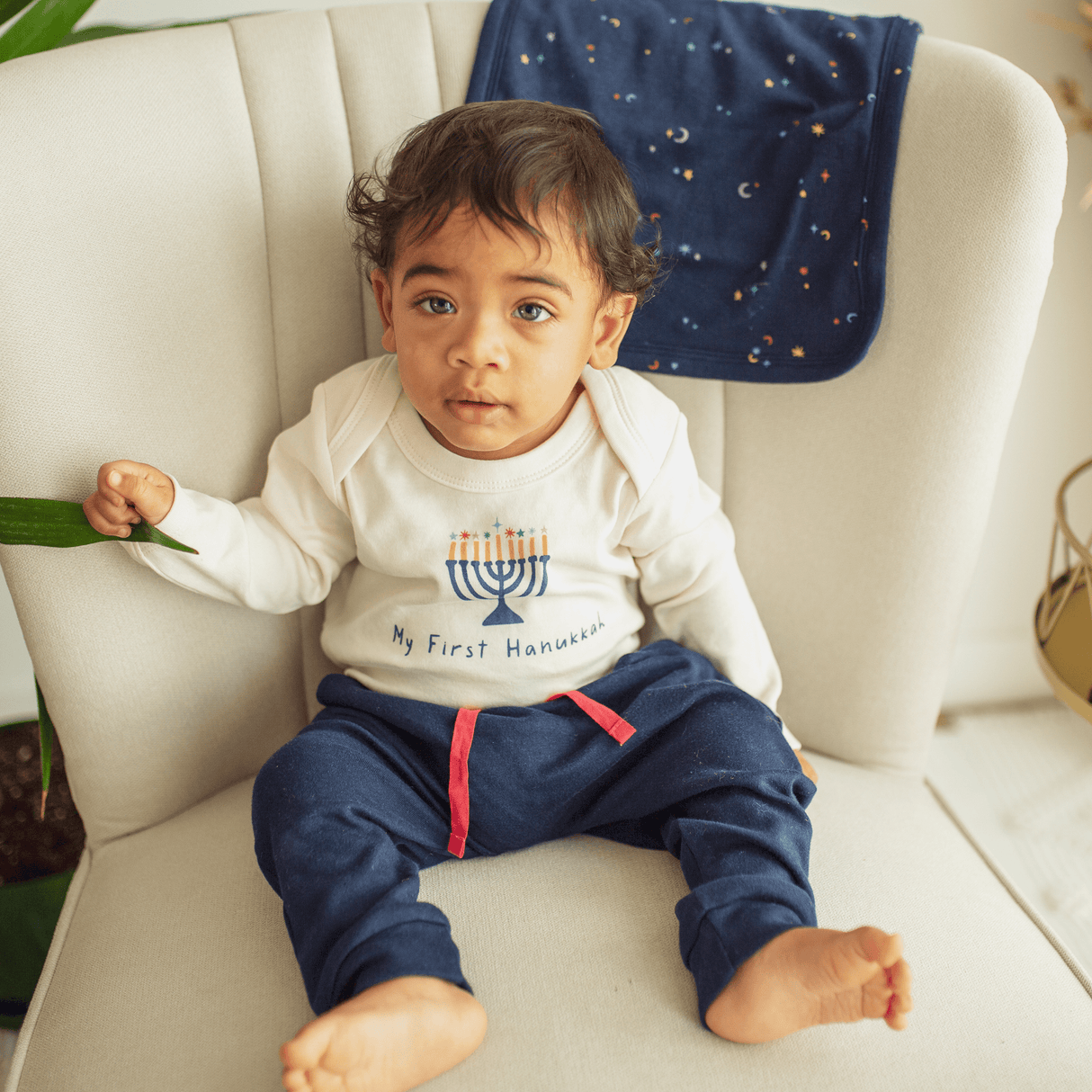 long sleeve graphic bodysuit | my first hanukkah - HoneyBug 
