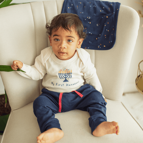 long sleeve graphic bodysuit | my first hanukkah - HoneyBug 