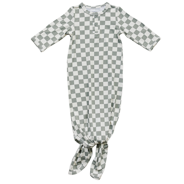 Light Green Checkered Bamboo Knot Gown - HoneyBug 