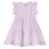 Lavendar Gauze Girl's Dress w/Eyelet Flutter Sleeves