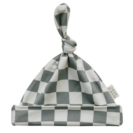 Light Green Checkered Bamboo Newborn Knot Hat - HoneyBug 