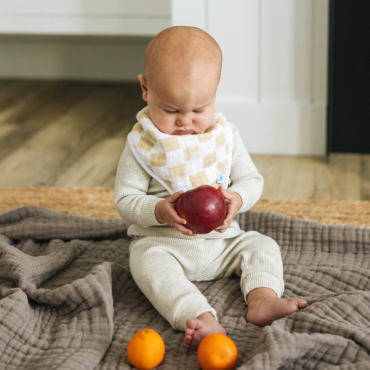 Cotton Muslin + Fleece Bandana Bib 4 Pack - Adobe Checker - HoneyBug 