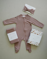 Dusty Rose Bamboo Footed Zipper - HoneyBug 