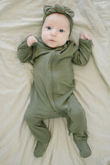 Olive Bamboo Footed Zipper - HoneyBug 