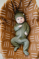 Olive Bamboo Footed Zipper - HoneyBug 
