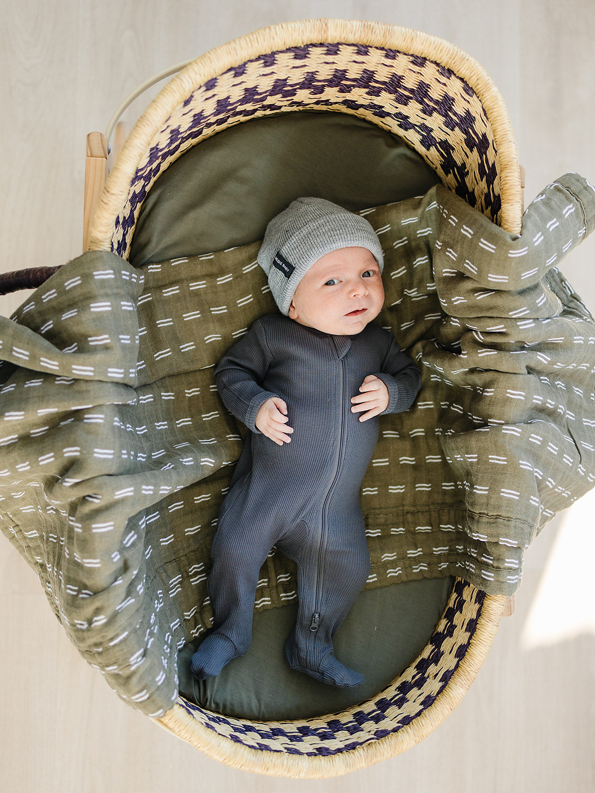Charcoal Organic Cotton Ribbed Zipper - HoneyBug 