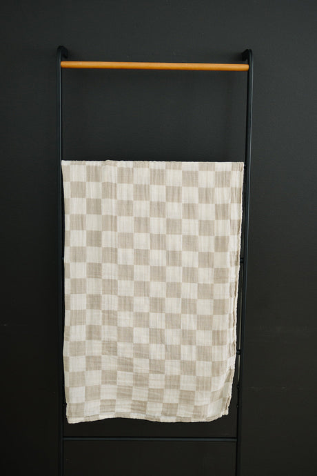 Taupe Checkered Muslin Swaddle Blanket - HoneyBug 