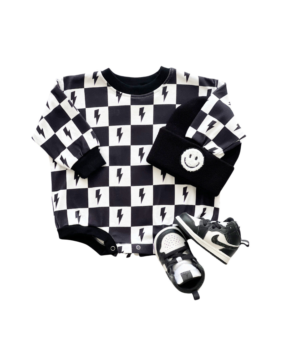 Bubble Romper | Charcoal Bolts - HoneyBug 