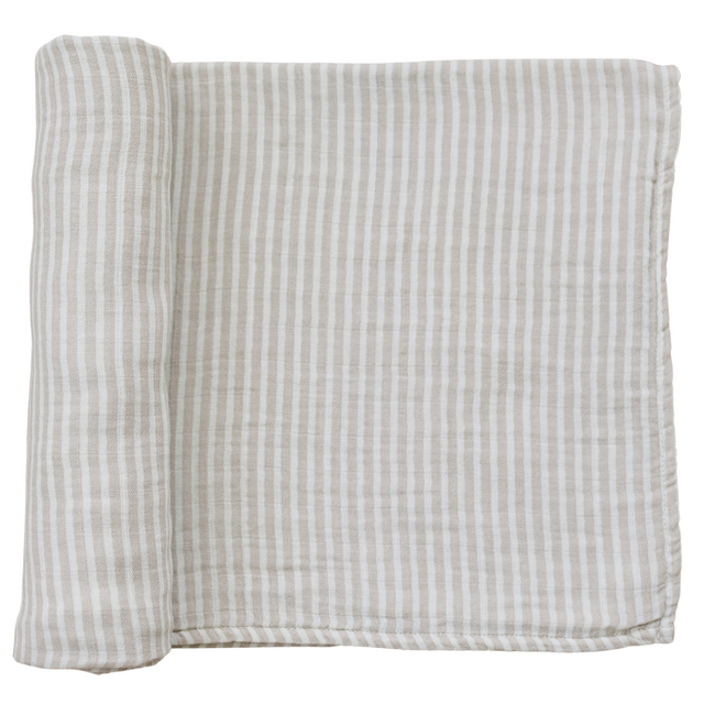 Taupe Stripe Muslin Swaddle Blanket - HoneyBug 