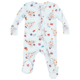 2 Way Zipper Footie - Vintage Christmas Trees Blue - HoneyBug 