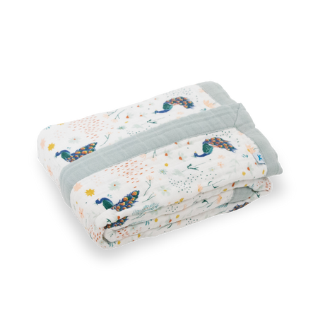 Cotton Muslin Baby Quilt - Peacock - HoneyBug 