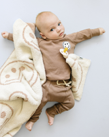 Smiley Fuzzy Blanket | Latte - HoneyBug 