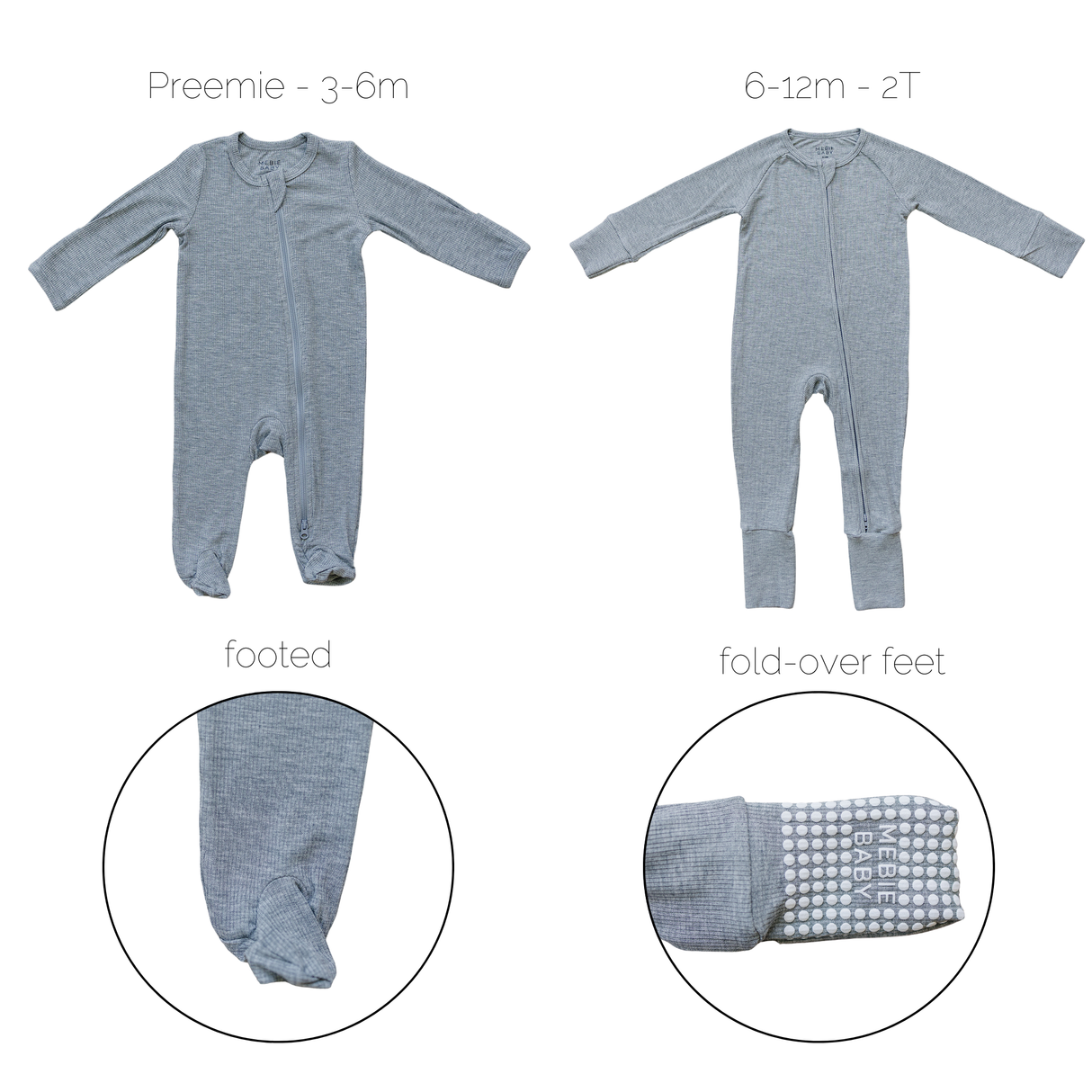 Heather Grey Ribbed Bamboo Zipper - HoneyBug 