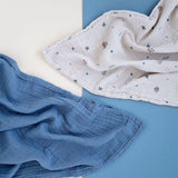 2 Pack Cotton Muslin Swaddle Blanket - Garden Flower - Blue - HoneyBug 