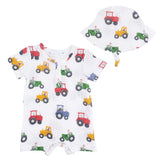 Tractor Friends - Muslin Henley Shortall with Bucket hat