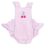 Cherry Stripe - Ric Rac Ruffle Sunsuit
