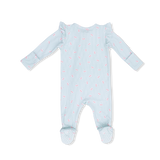 Tiny Cherry Stripe - 2 Way Ruffle Sleeve Zipper Footie