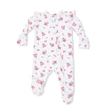 Pink Rosettes - 2 Way Ruffle Sleeve Zipper Footie