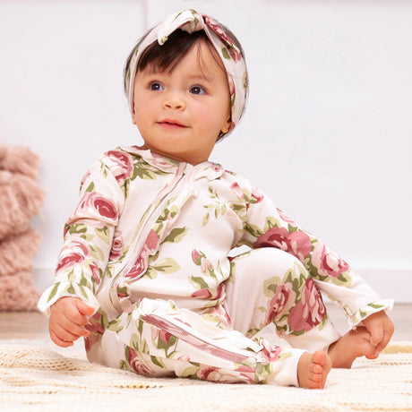Cabbage Rose Zippered Romper - HoneyBug 