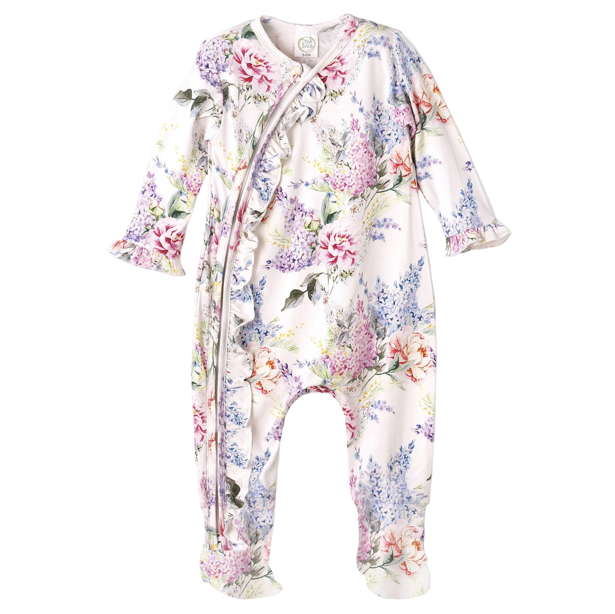 Watercolor Floral Bamboo Baby Girl Zipper Romper