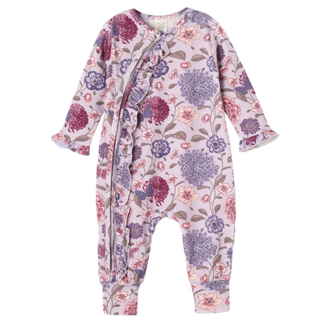 Floral Ruffle Baby Zipper Romper – Soft Bamboo Vintage Bloom - HoneyBug 