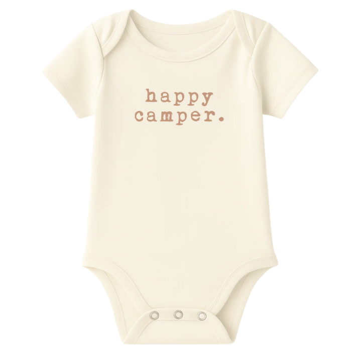 Happy Camper Clay Organic Cotton Baby Bodysuit Short Sleeve - HoneyBug 