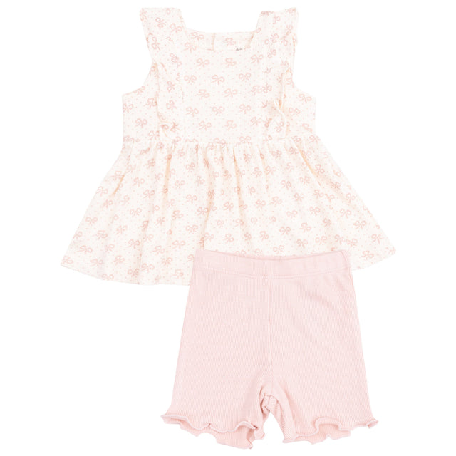 Square Neck Ruffle Tank and Bike Short - Vintage Mini Bows - HoneyBug 