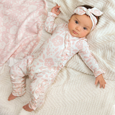 Pink Floral Cotton Zipper Romper - HoneyBug 