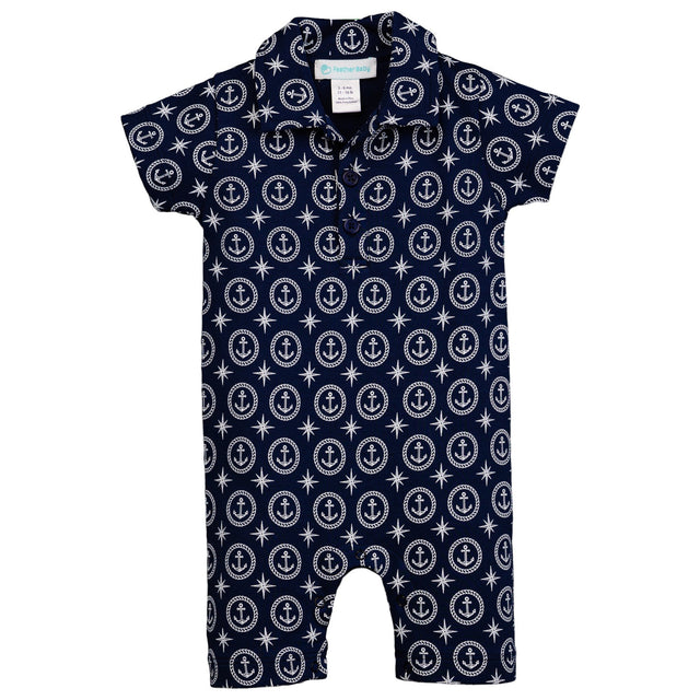 Collared Romper - Nautical Dreams on Indigo - HoneyBug 